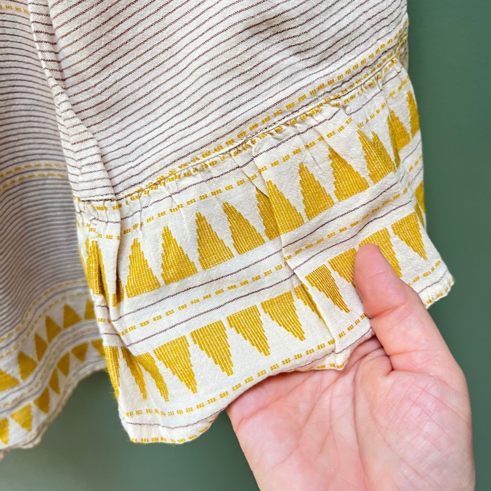 J. Jill Womens XS Striped Henley Tunic Top Yellow Embroidered Bell Sleeve Cotton - Picture 2 of 6